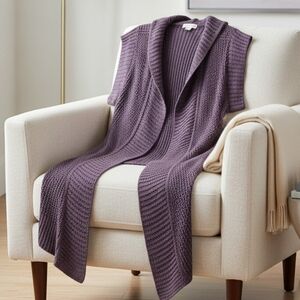 Coldwater Creek Sweater Long Line Open Front Cardigan Linen 2X 22/22 Eggplant
